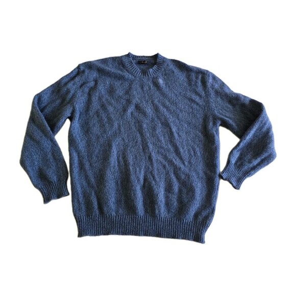 Massimo Dutti Sweater Men XL Heathered Blue LS Crewneck Wool Blend Academia FLAW - Picture 1 of 16